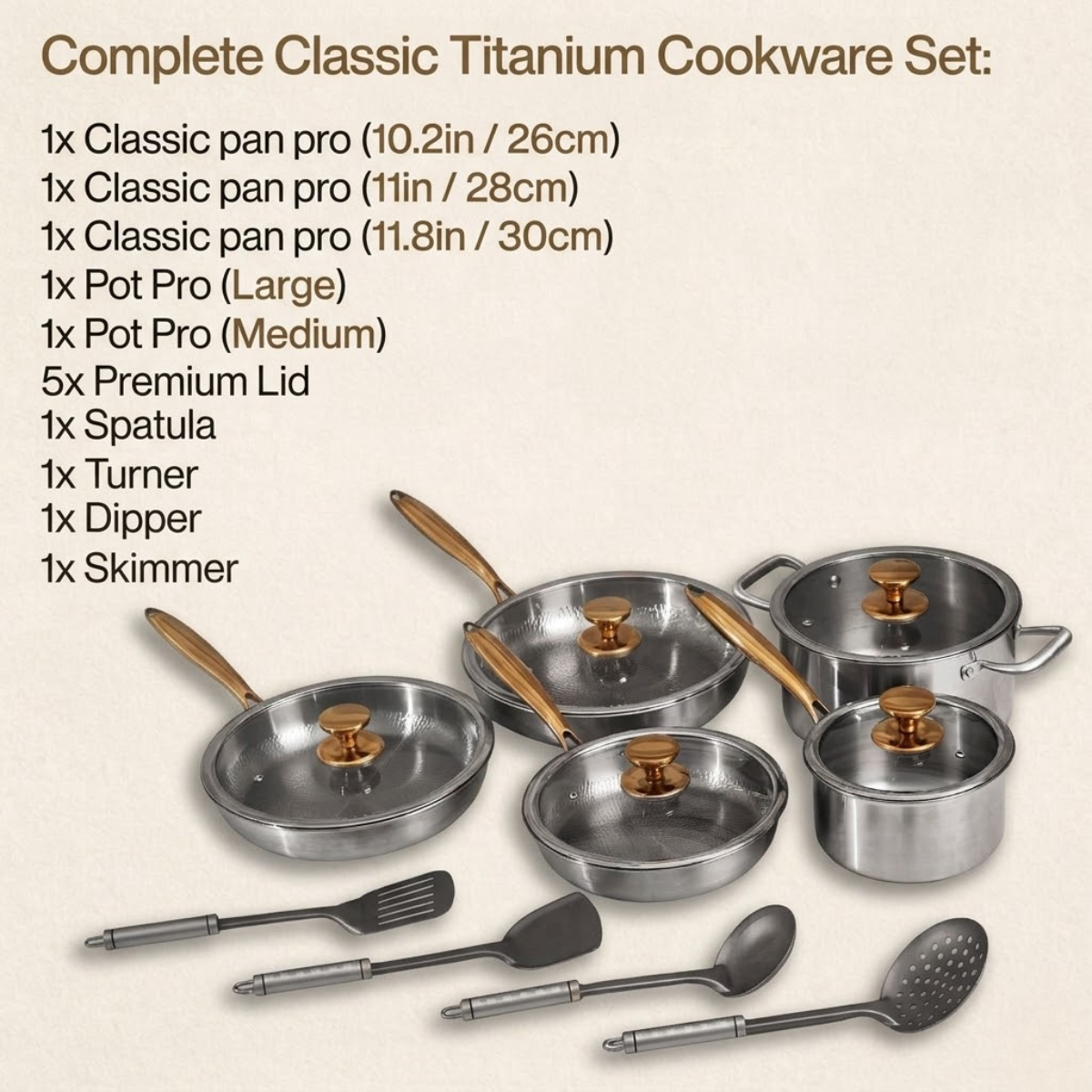 Complete Classic Titanium Cookware Set (20 Piece)
