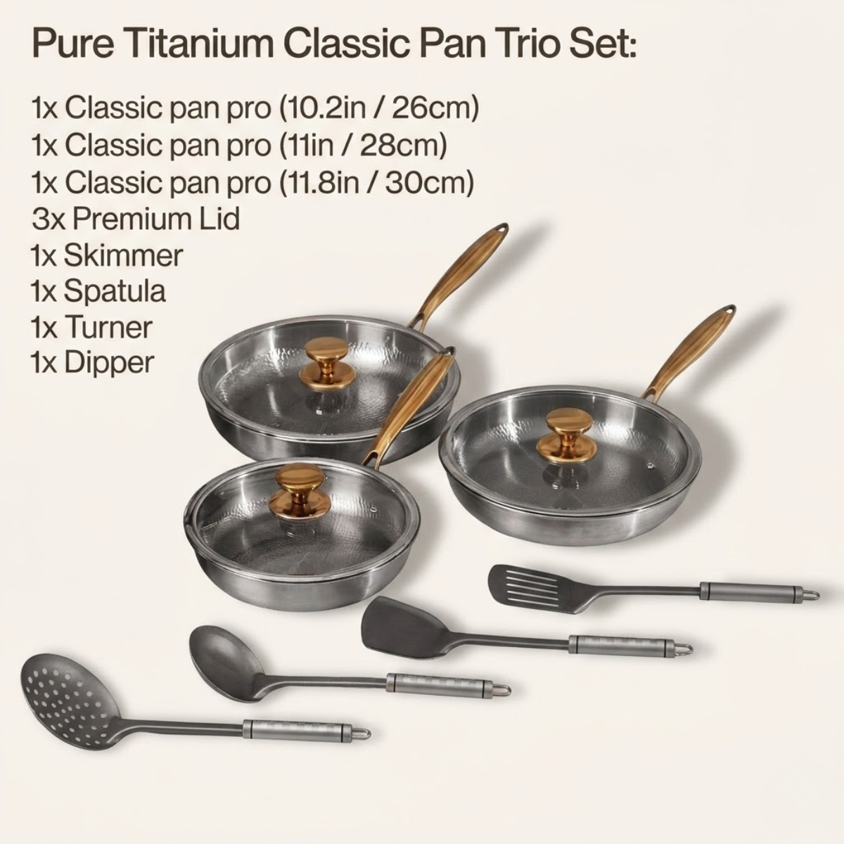 Pure Titanium Classic Pan Trio Set (10 Piece)